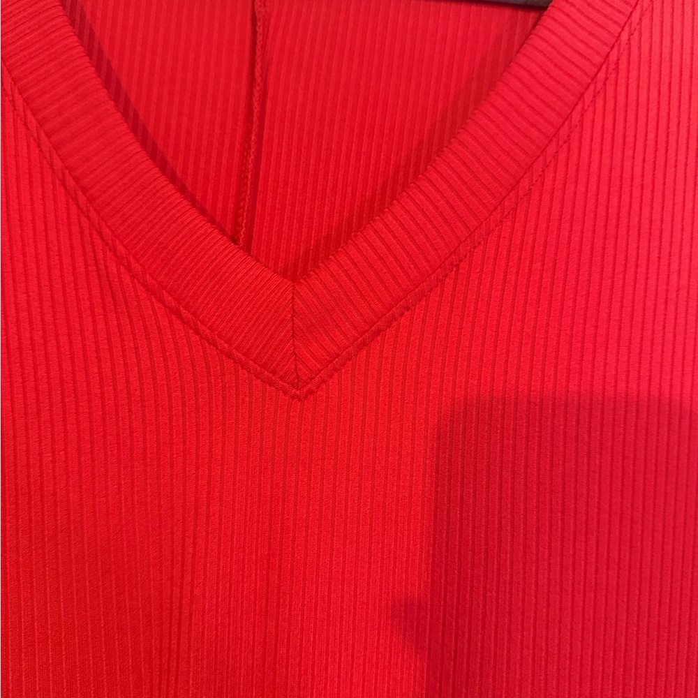 Classic Red V-Neck Ribbed Dress - Picture 2 of 4